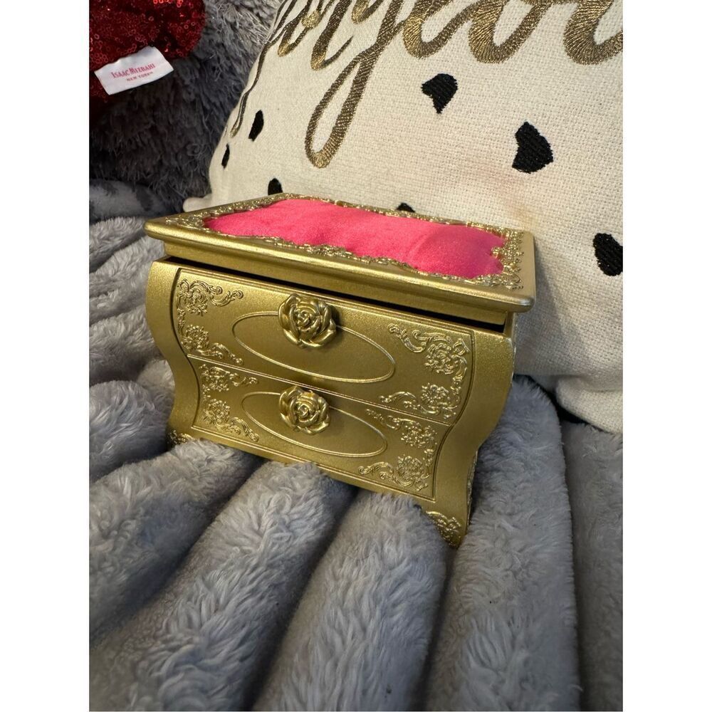 gorgeous antique look gold & satin jewelry dish trinket tray box betsey johnson